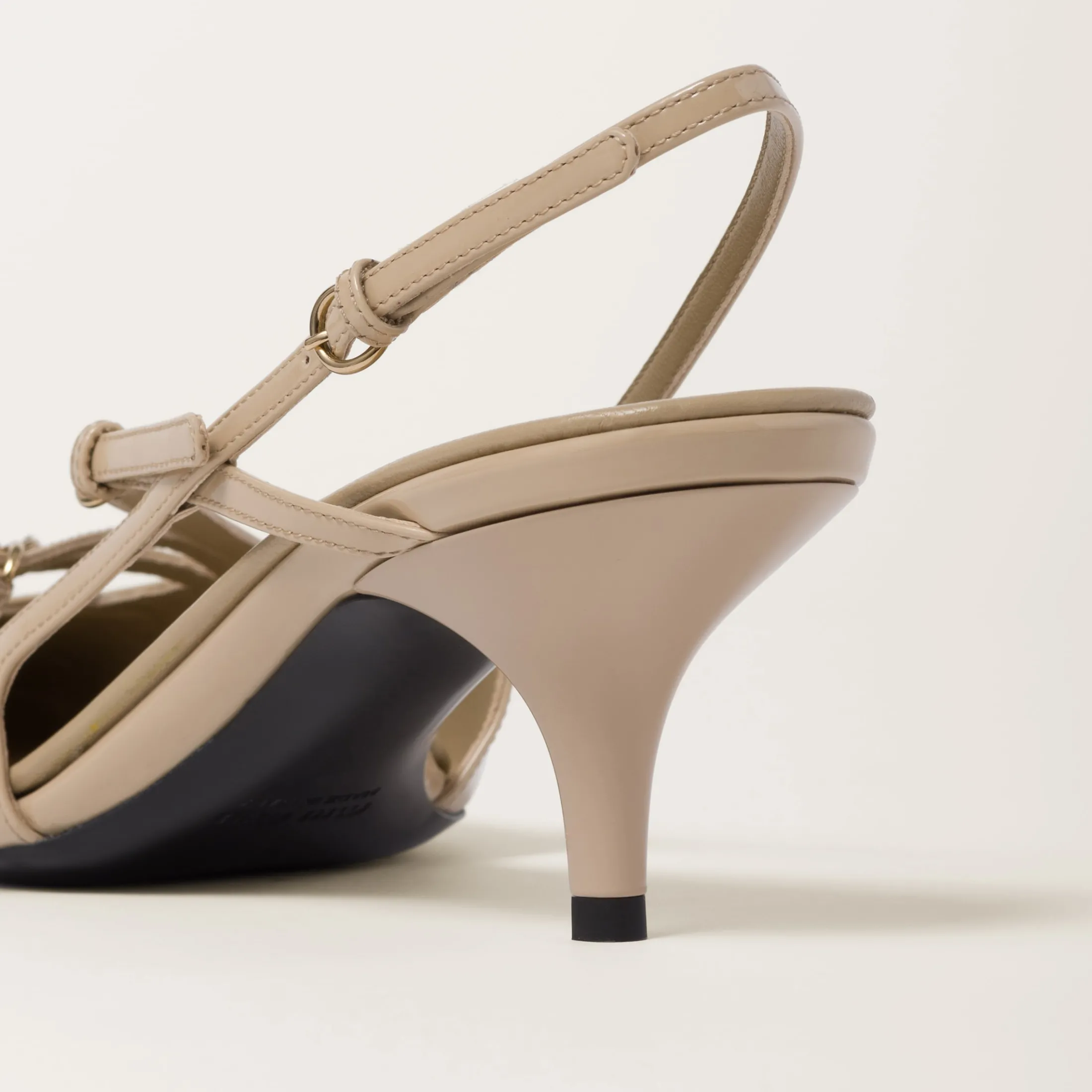 Sand Beige Patent Leather Slingbacks With Buckles | Miu Miu