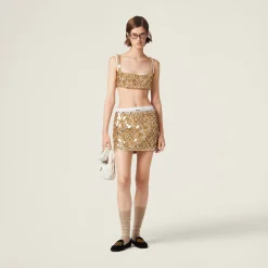 Sand Beige Silk And Wool Miniskirt | Miu Miu