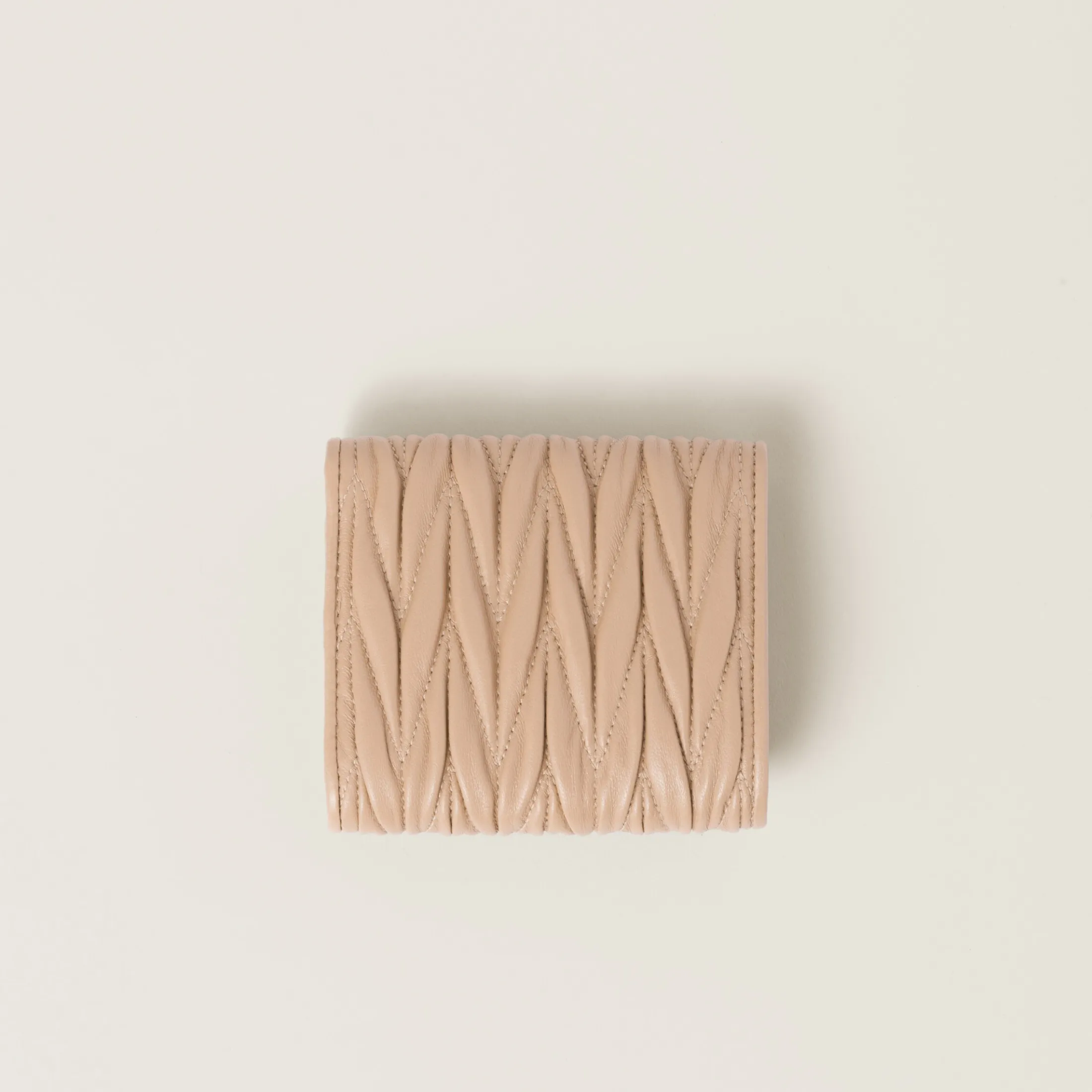 Sand Beige Small Matelassé Nappa Leather Wallet | Miu Miu