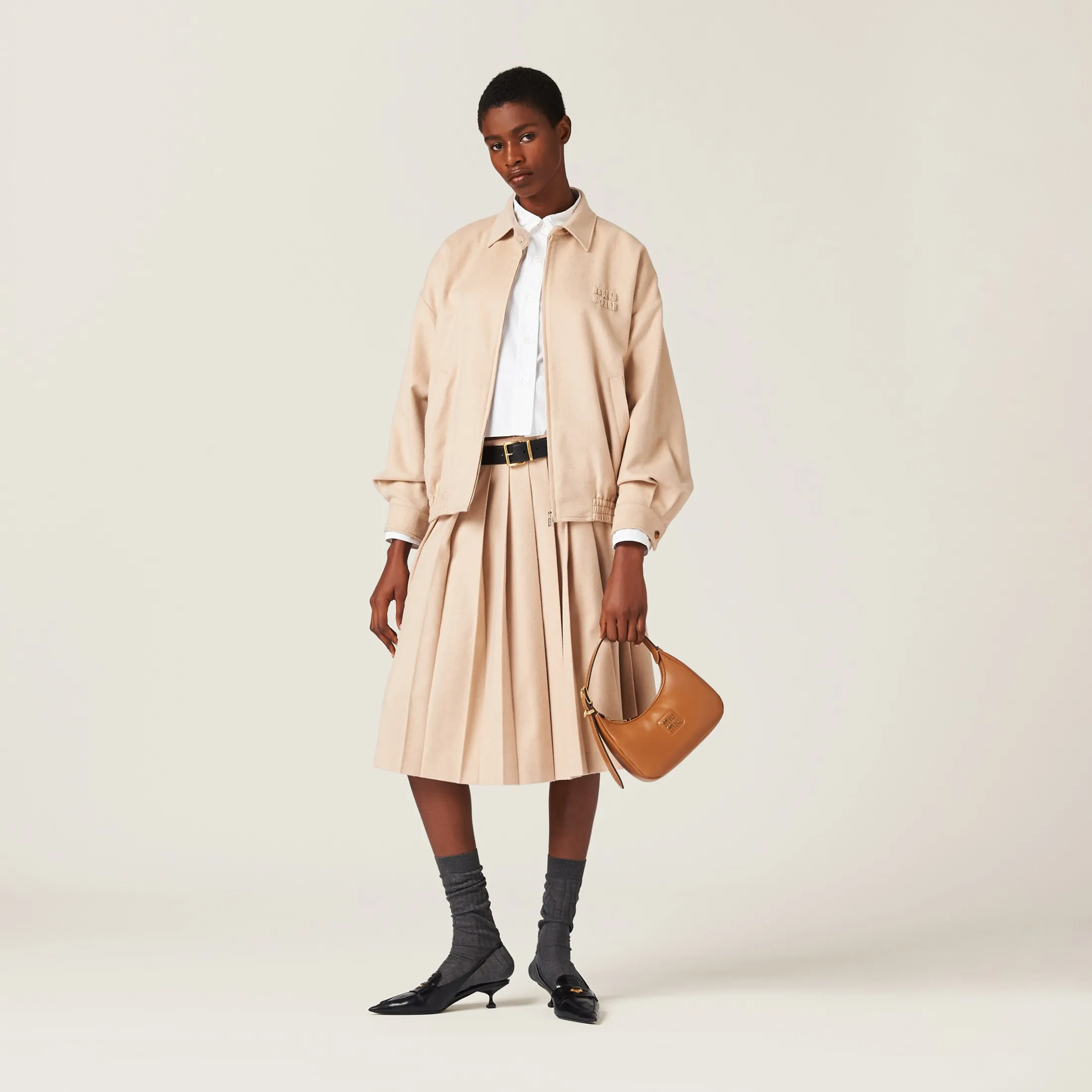 Sand Beige Velour Skirt | Miu Miu