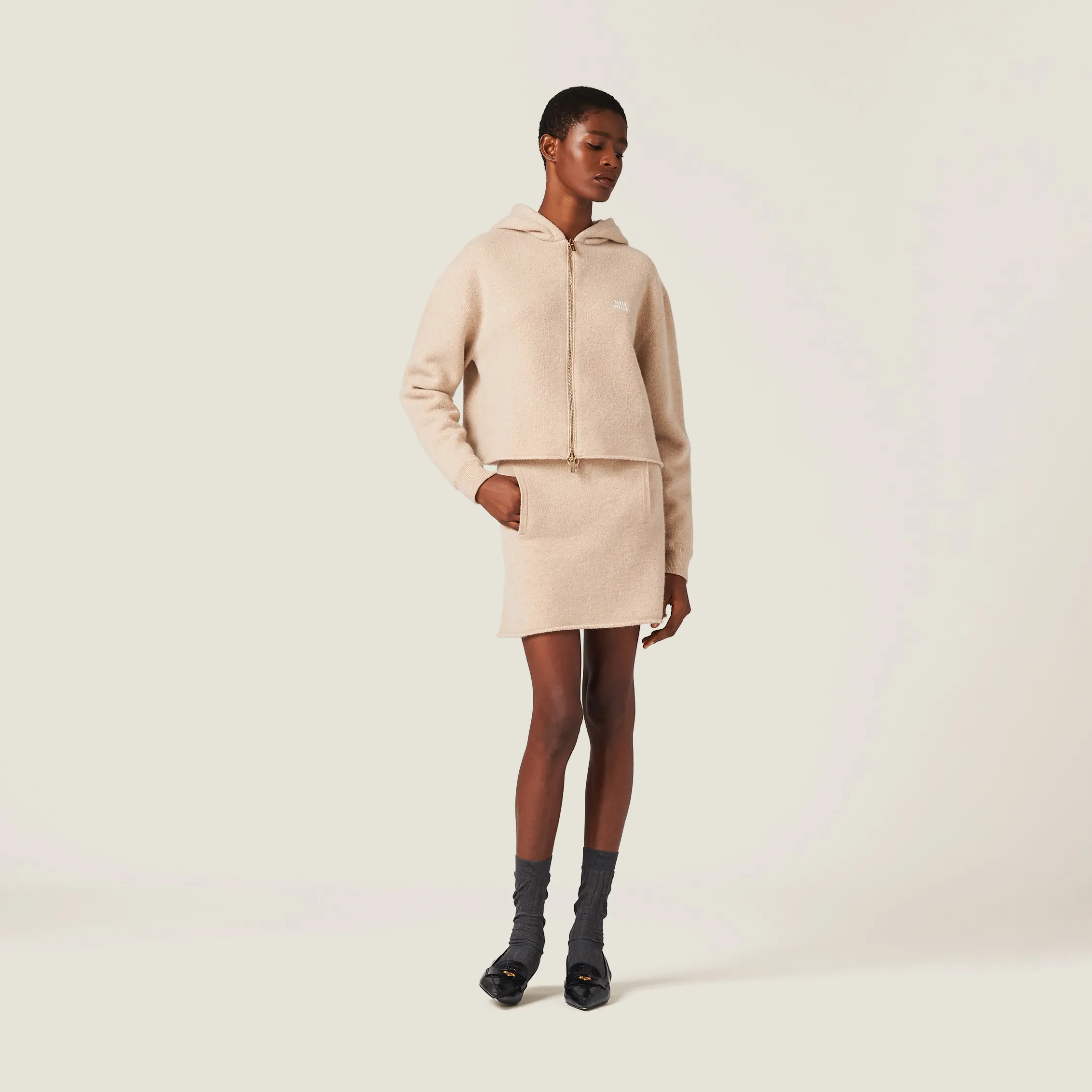 Sand Beige Wool And Cashmere Skirt | Miu Miu
