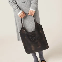 Sand/coffee Ivy Leather Bag | Miu Miu