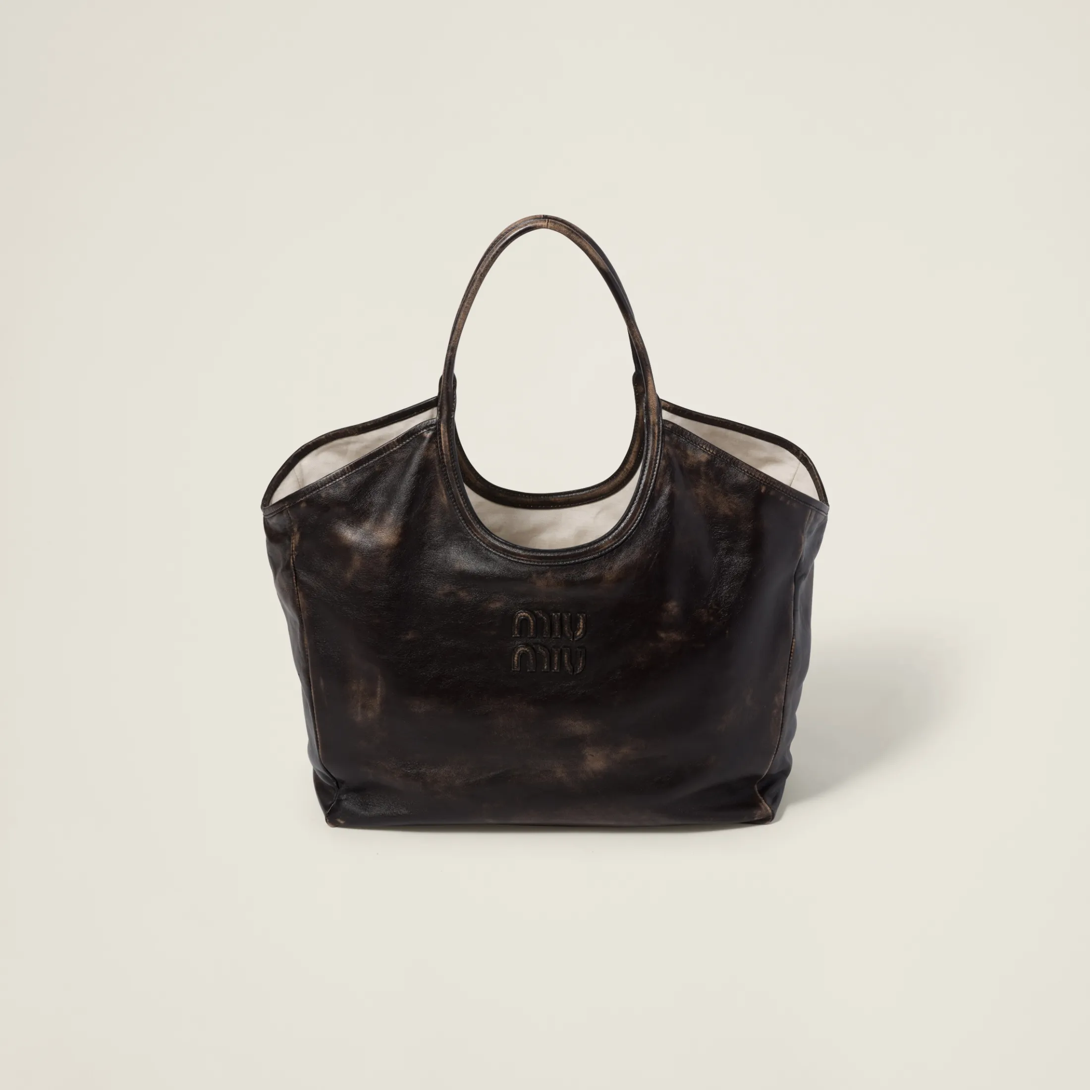 Sand/coffee Leather Tote Bag | Miu Miu
