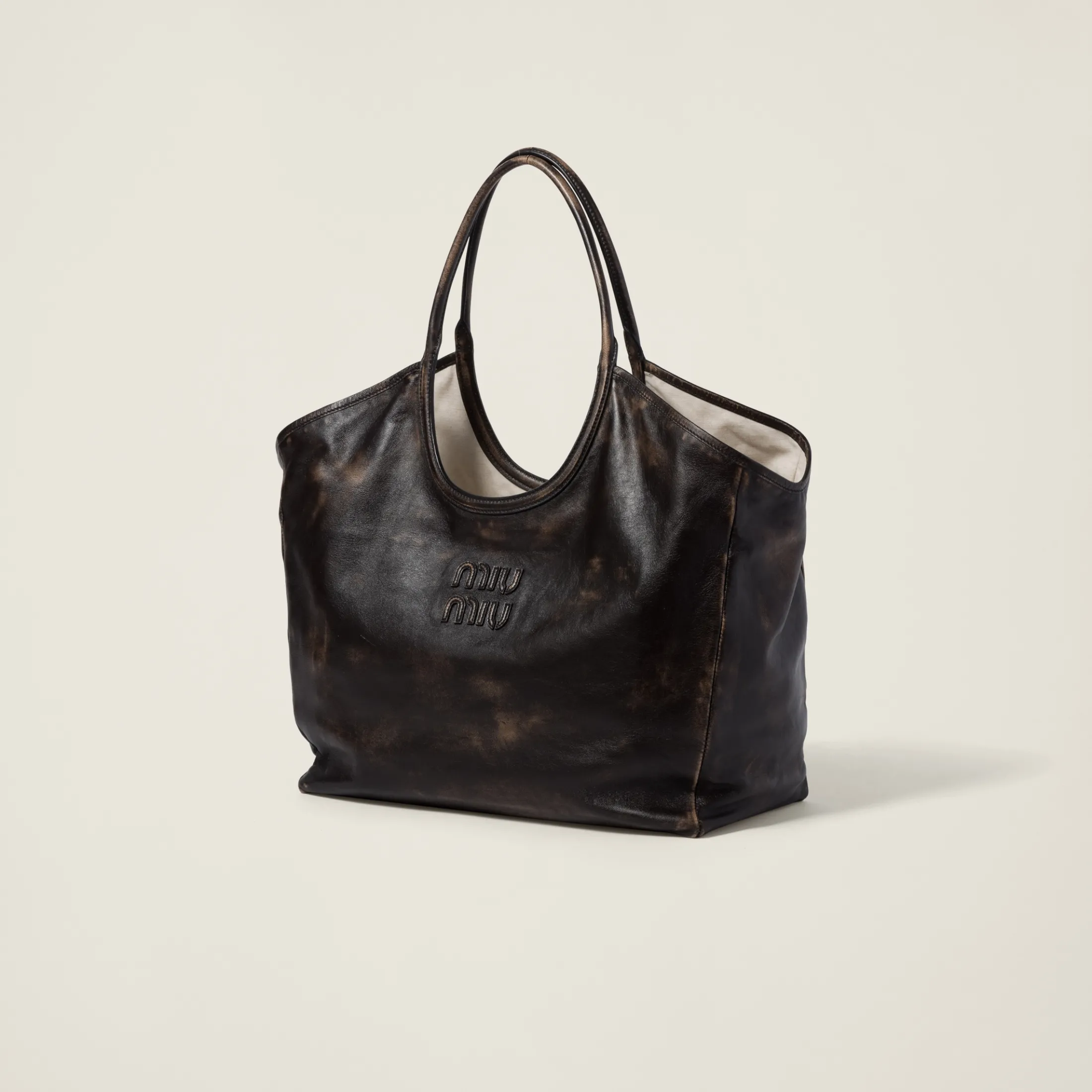 Sand/coffee Leather Tote Bag | Miu Miu