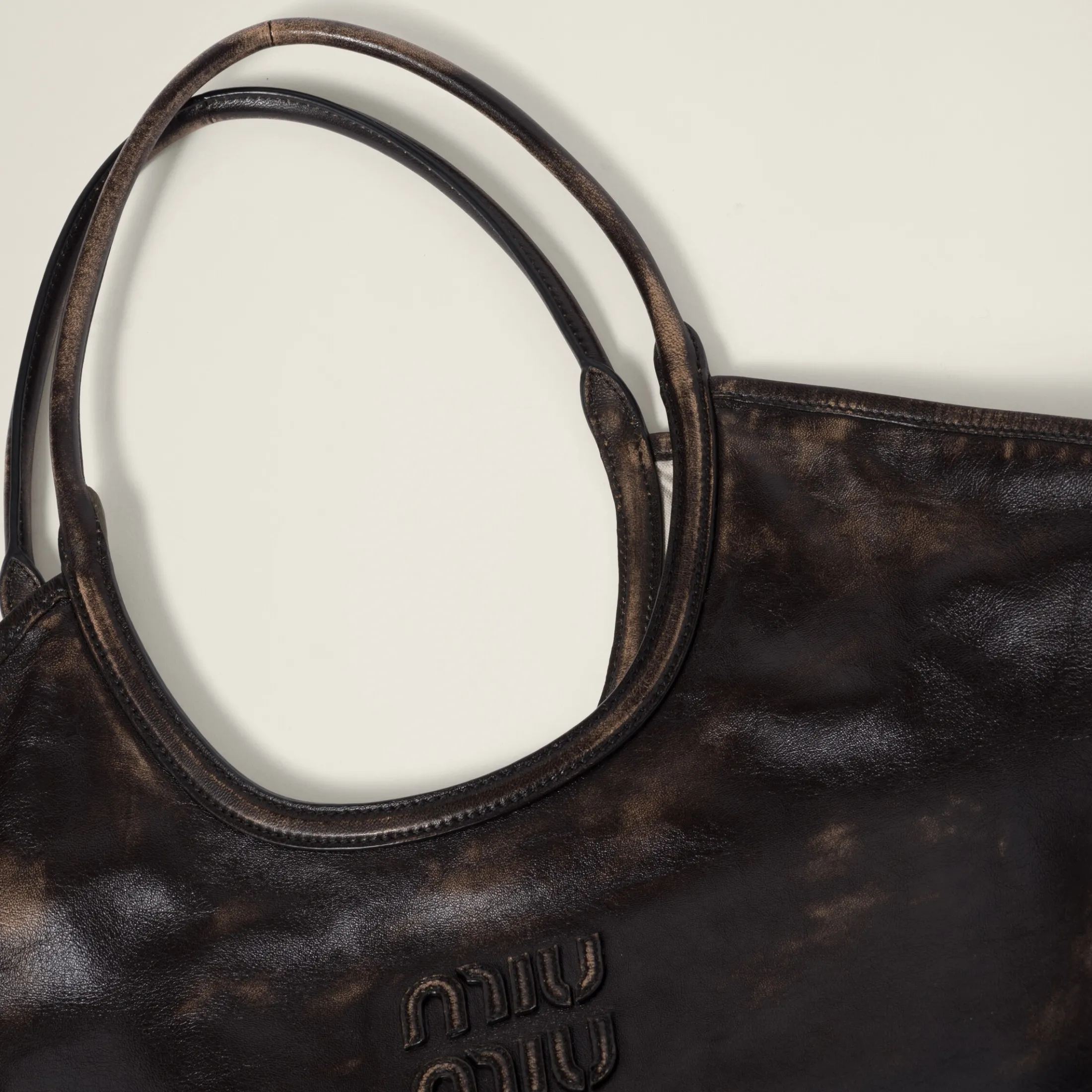Sand/coffee Leather Tote Bag | Miu Miu