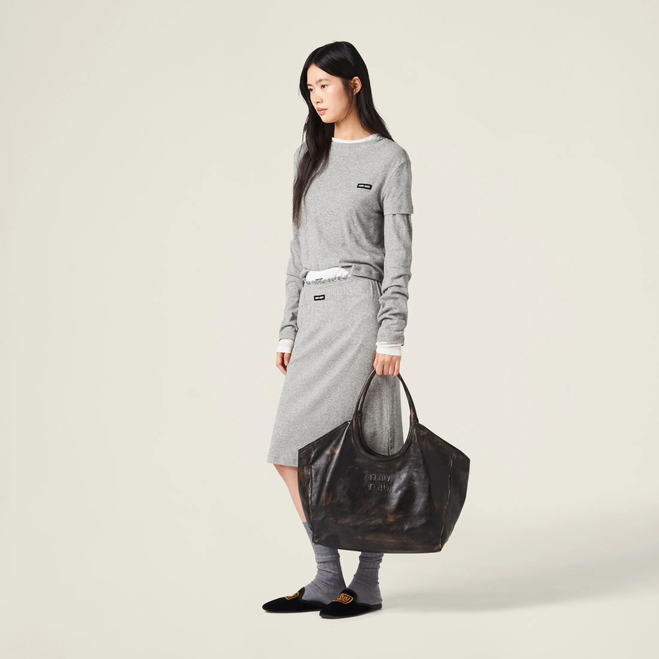 Sand/coffee Leather Tote Bag | Miu Miu