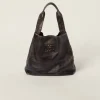 Sand/coffee Nappa Hobo Bag With Logo | Miu Miu