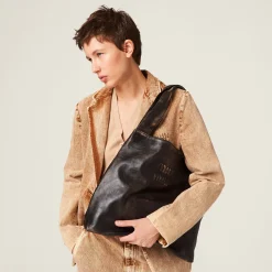 Sand/coffee Nappa Hobo Bag With Logo | Miu Miu