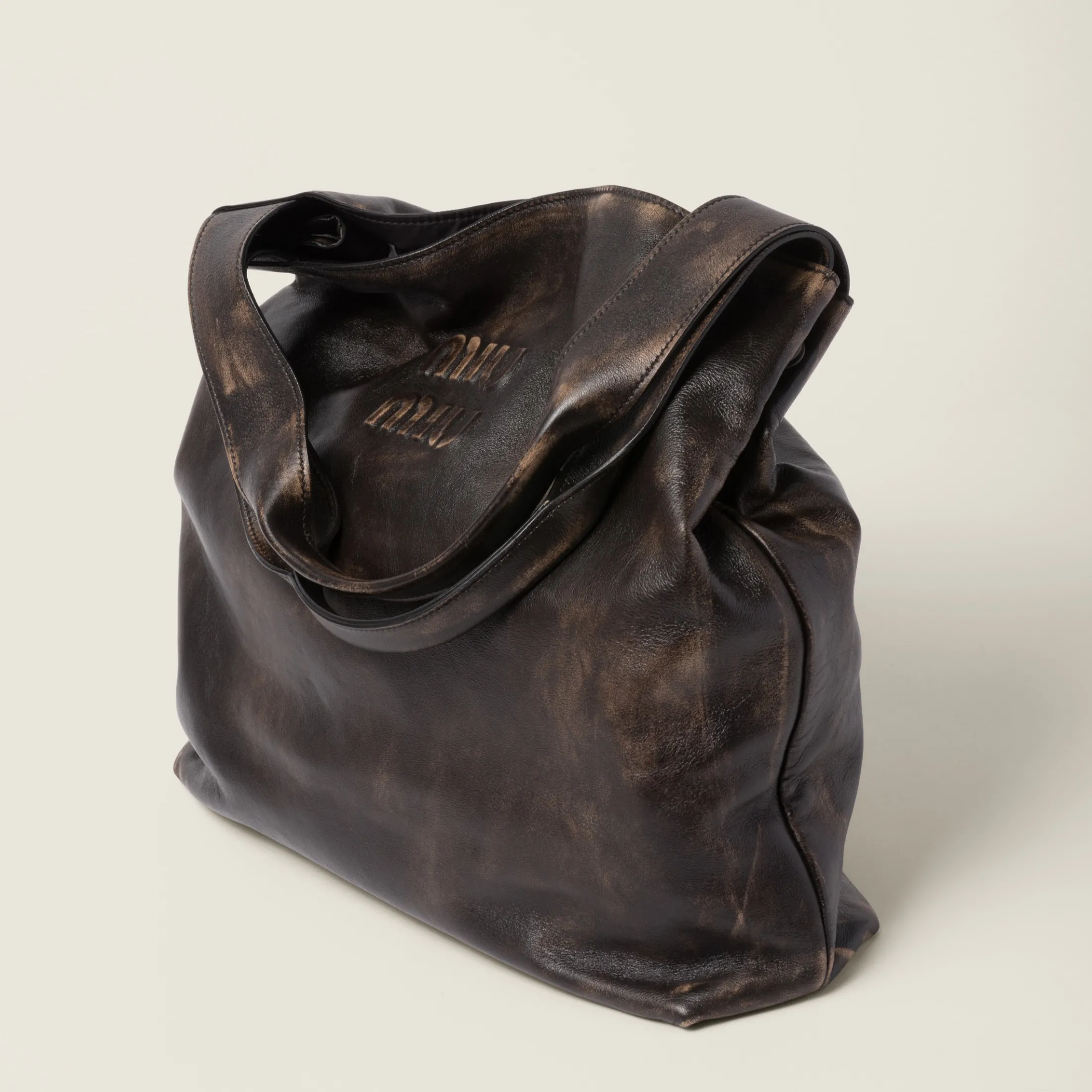 Sand/coffee Nappa Hobo Bag With Logo | Miu Miu
