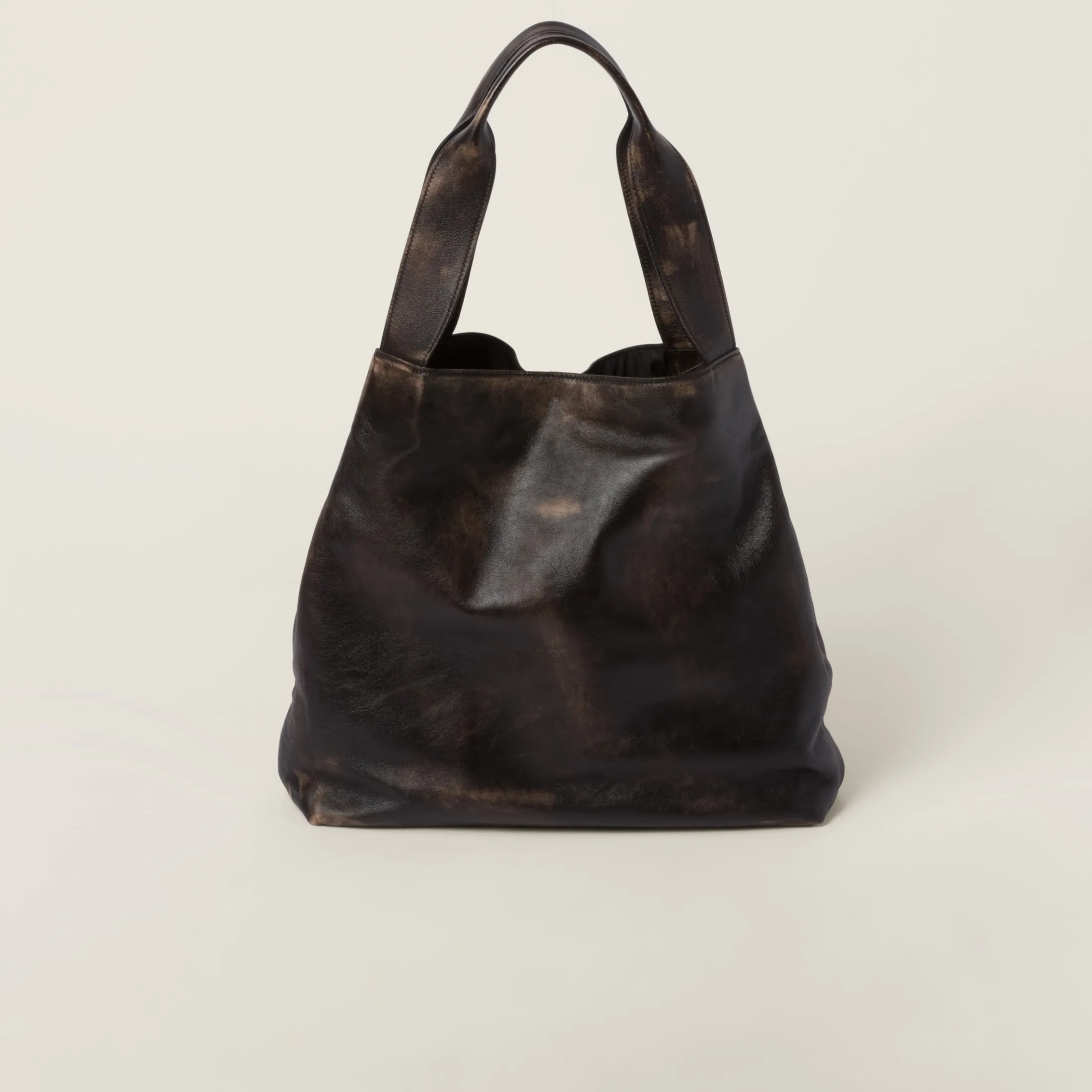 Sand/coffee Nappa Hobo Bag With Logo | Miu Miu
