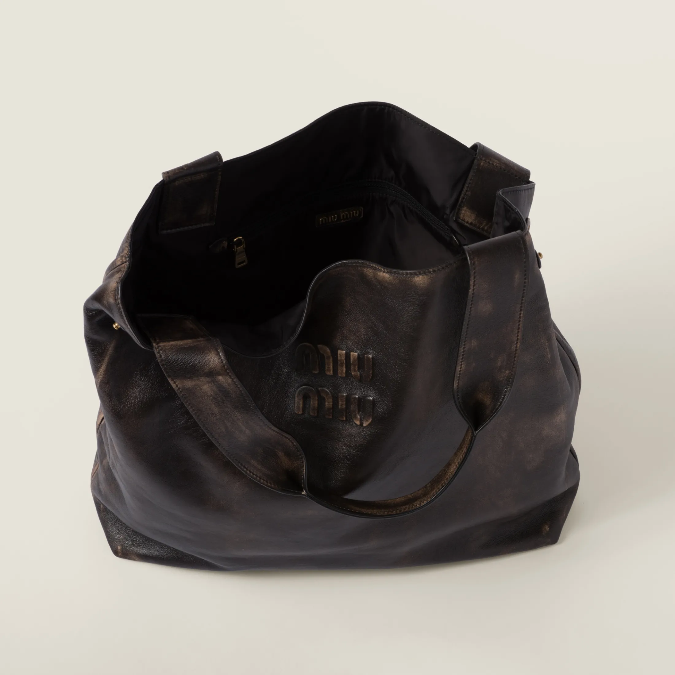 Sand/coffee Nappa Hobo Bag With Logo | Miu Miu