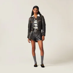 Sand/coffee Nappa Leather Shorts | Miu Miu