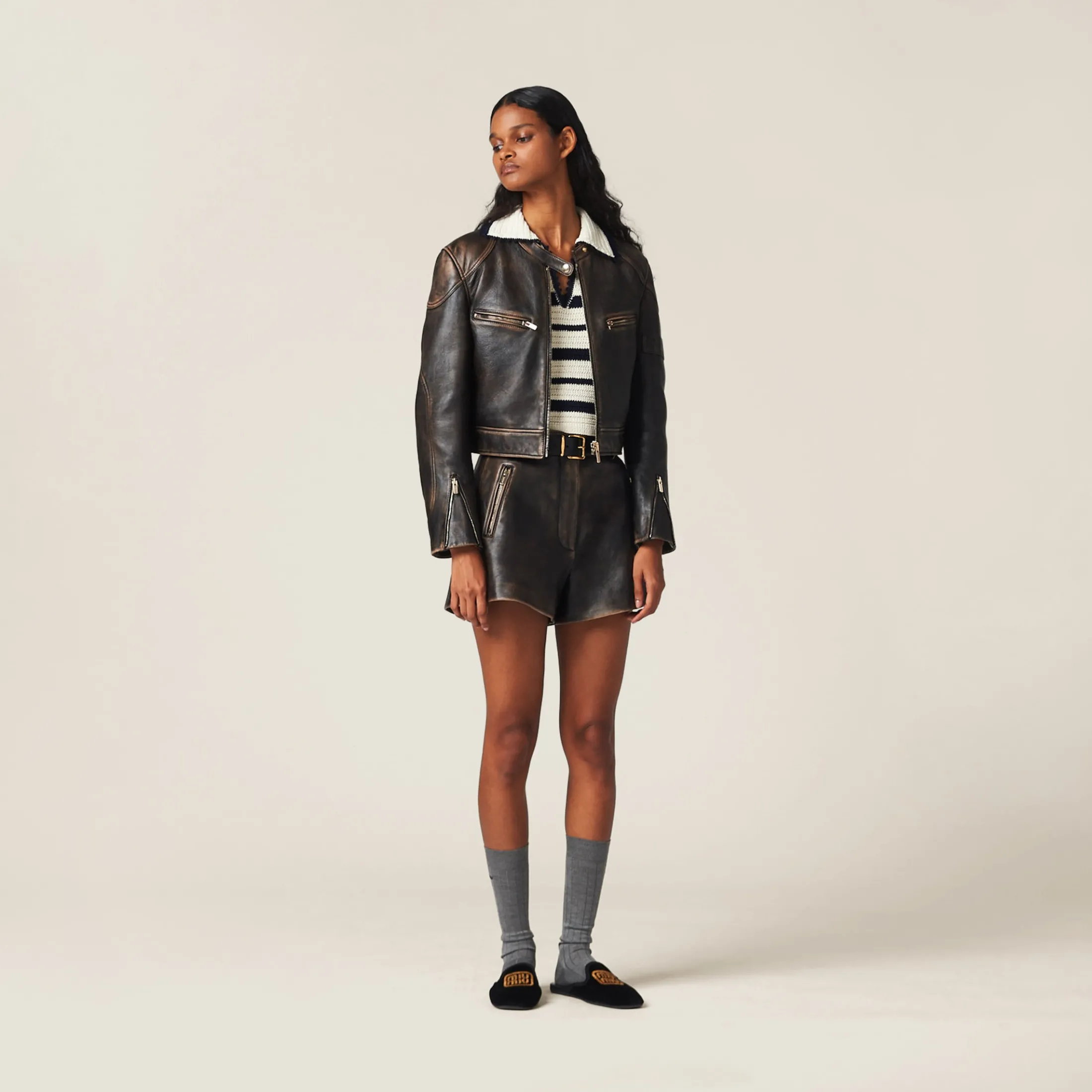 Sand/coffee Nappa Leather Jacket | Miu Miu