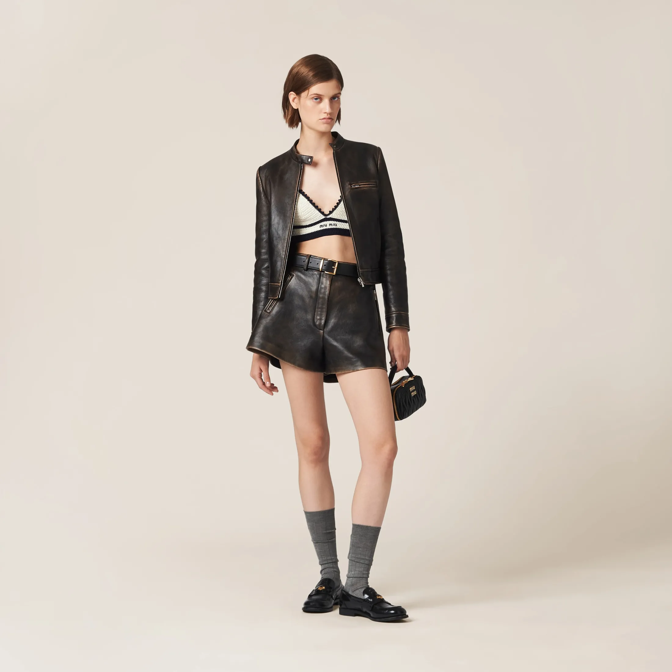 Sand/coffee Nappa Leather Jacket | Miu Miu