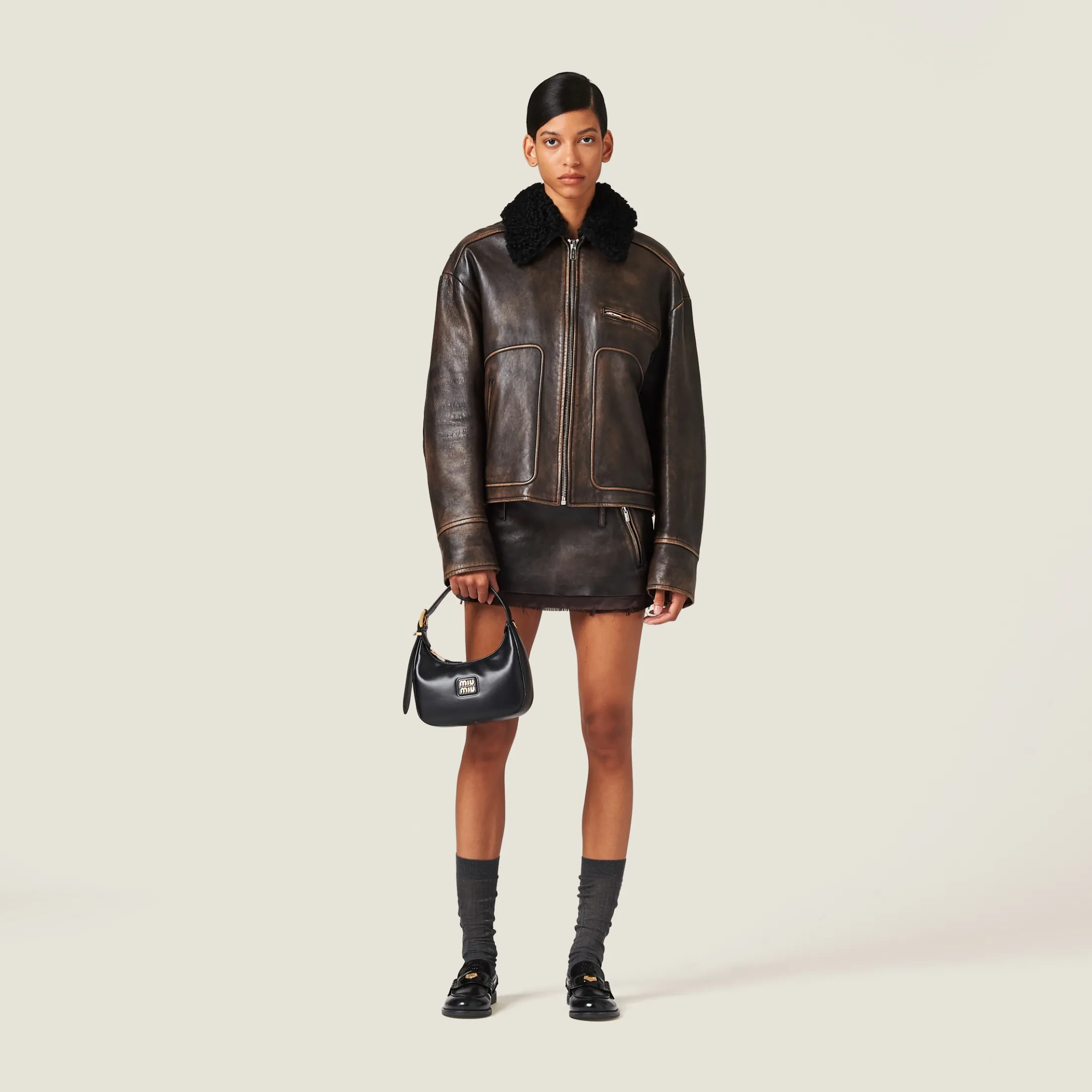 Sand/coffee Nappa Leather Skirt | Miu Miu