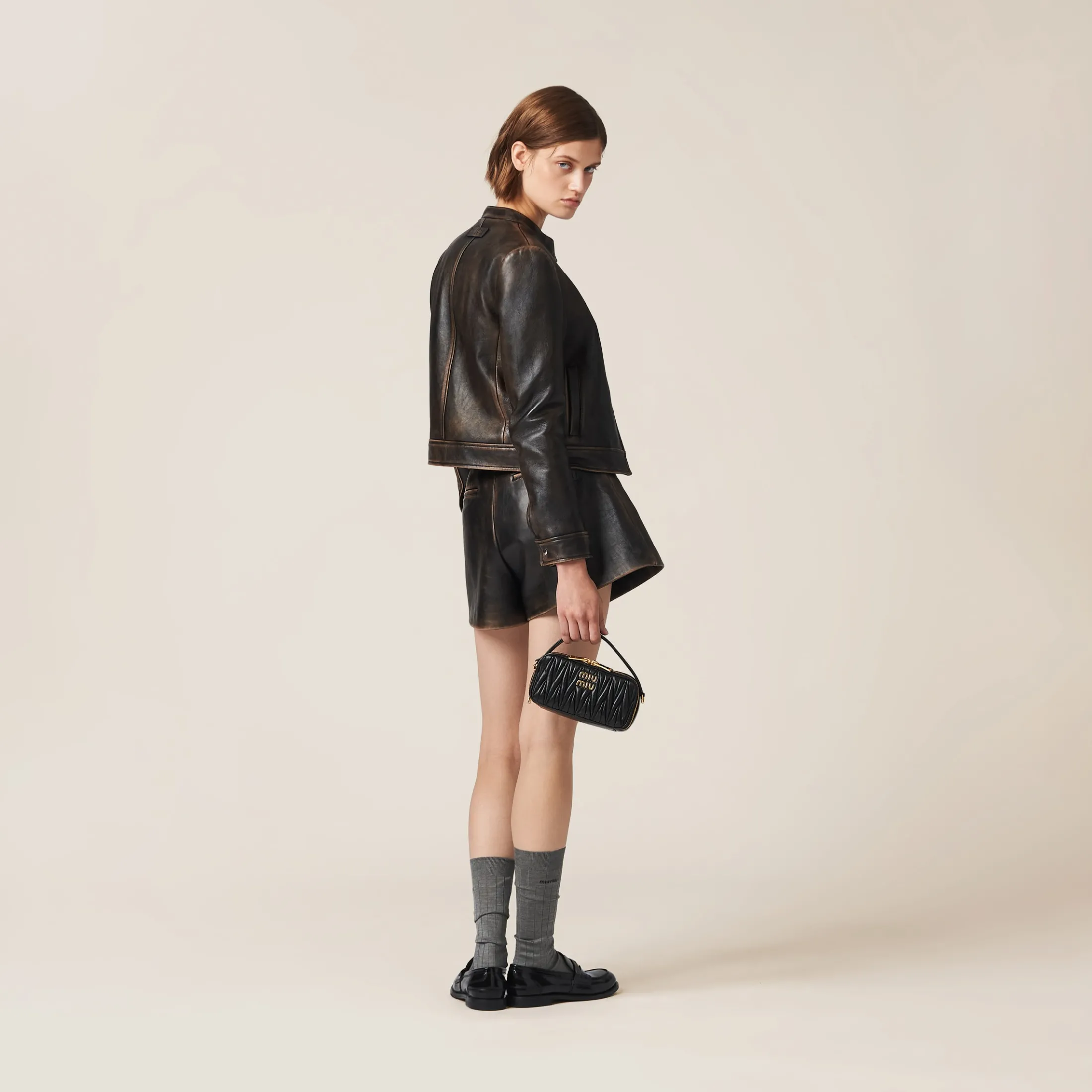 Sand/coffee Nappa Leather Jacket | Miu Miu