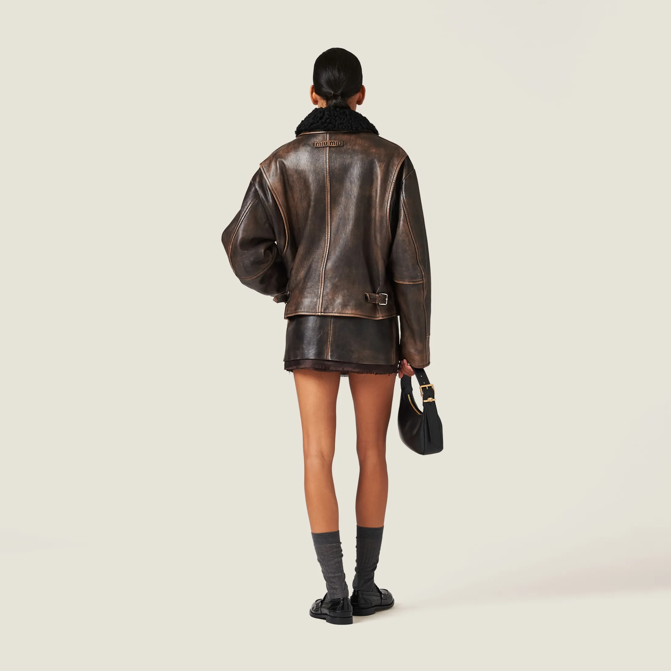 Sand/coffee Nappa Leather Skirt | Miu Miu