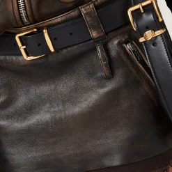 Sand/coffee Nappa Leather Skirt | Miu Miu