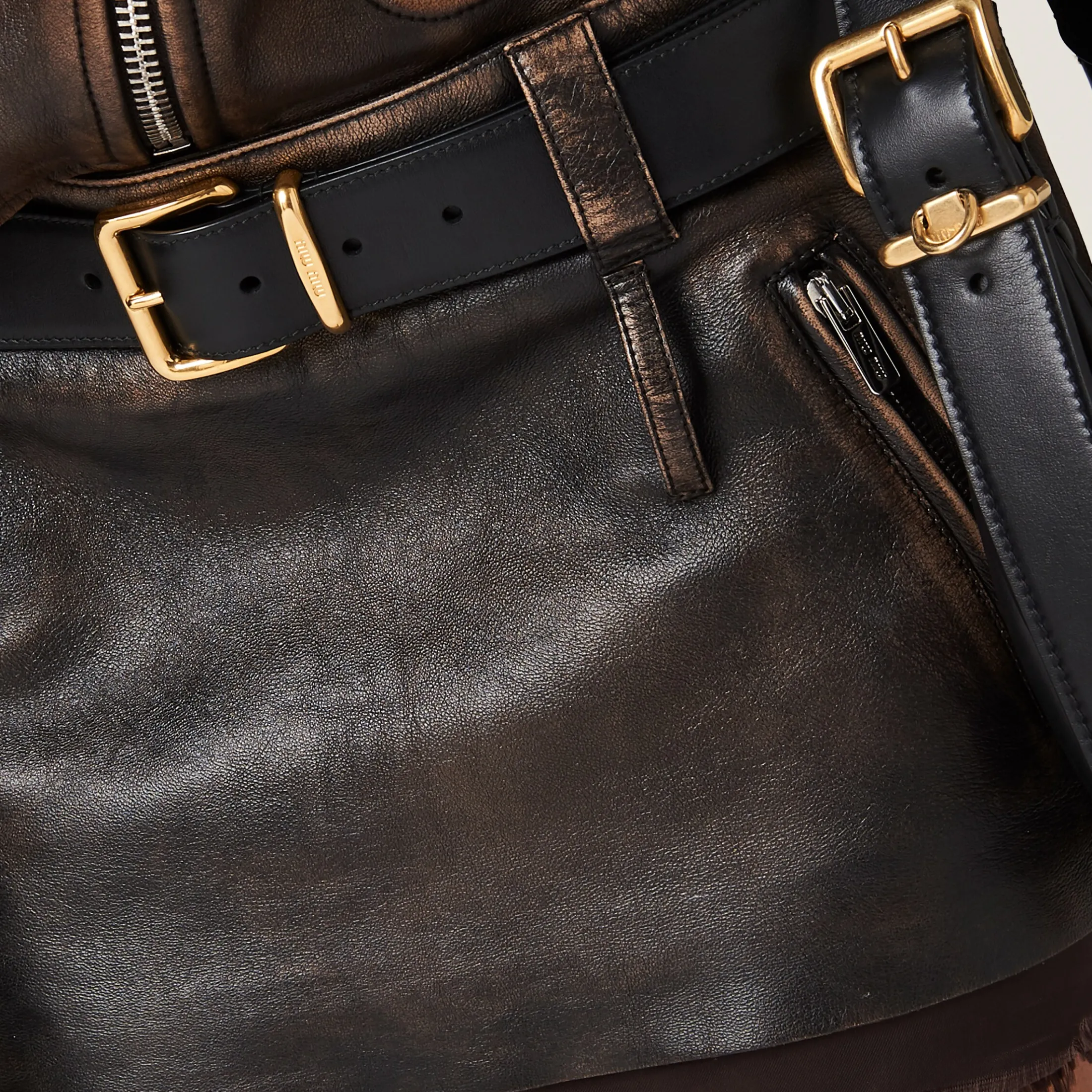 Sand/coffee Nappa Leather Skirt | Miu Miu