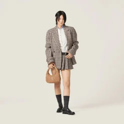 Sand+tobacco Houndstooth Check Skirt | Miu Miu