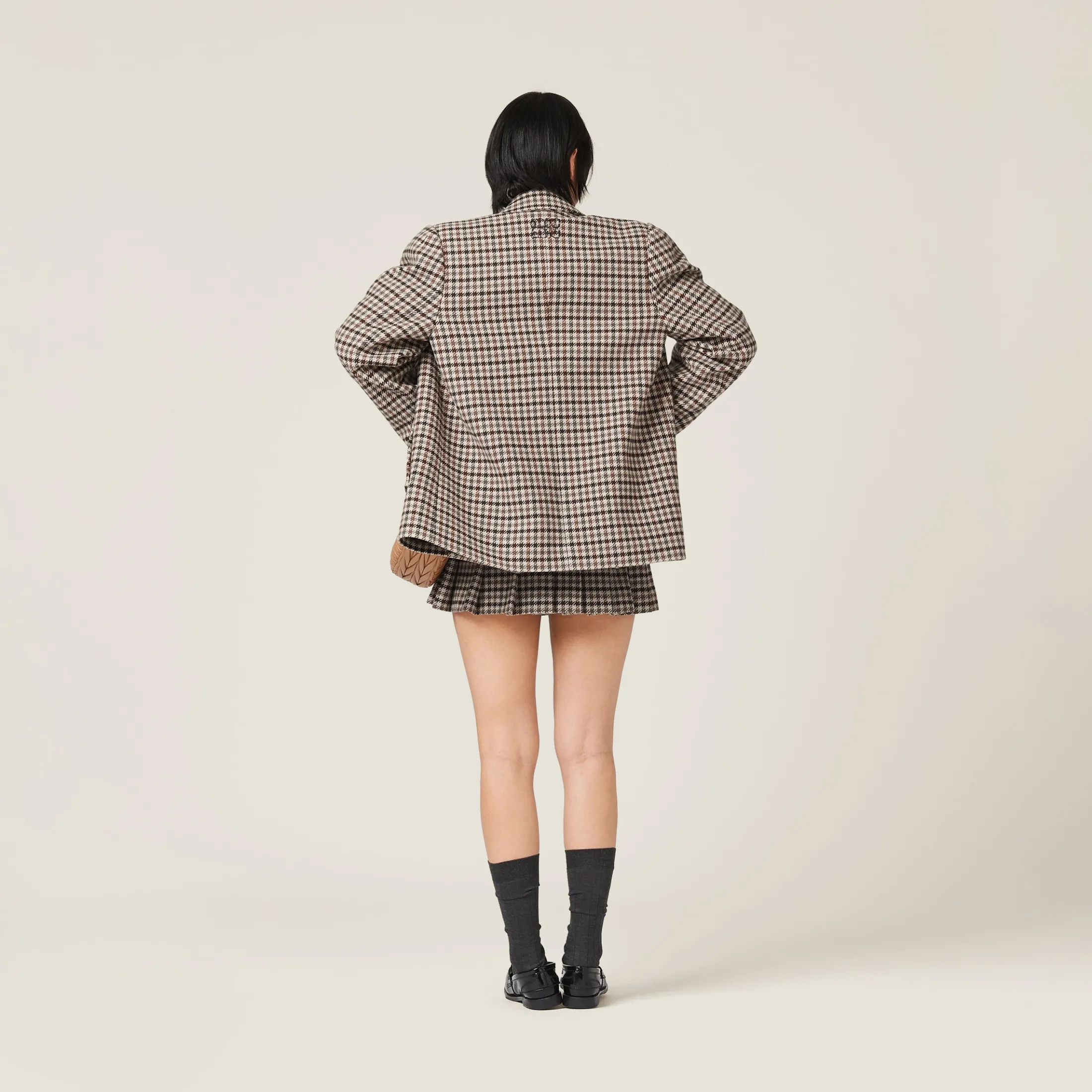 Sand+tobacco Houndstooth Check Skirt | Miu Miu