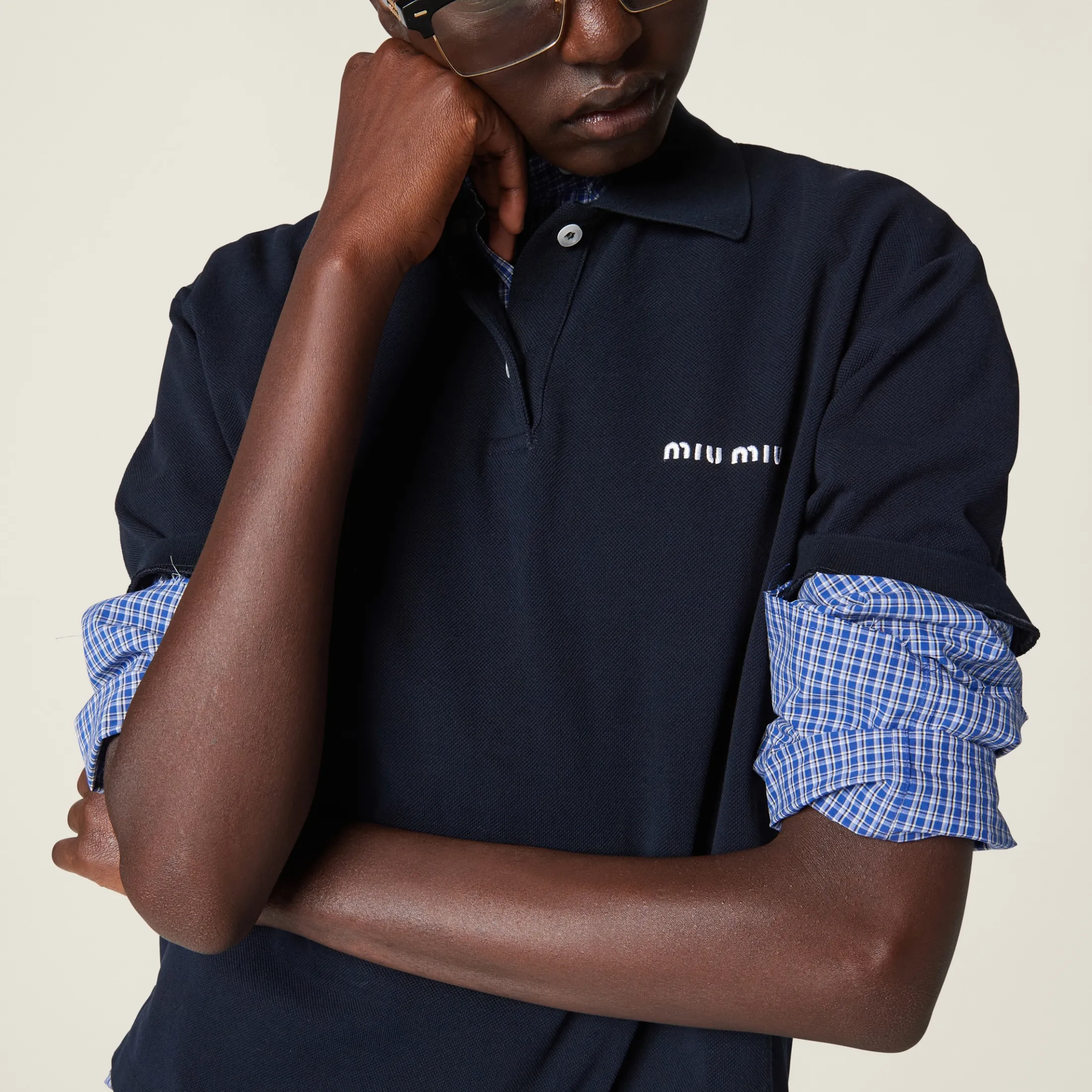 Sapphire Blue Checked Shirt | Miu Miu