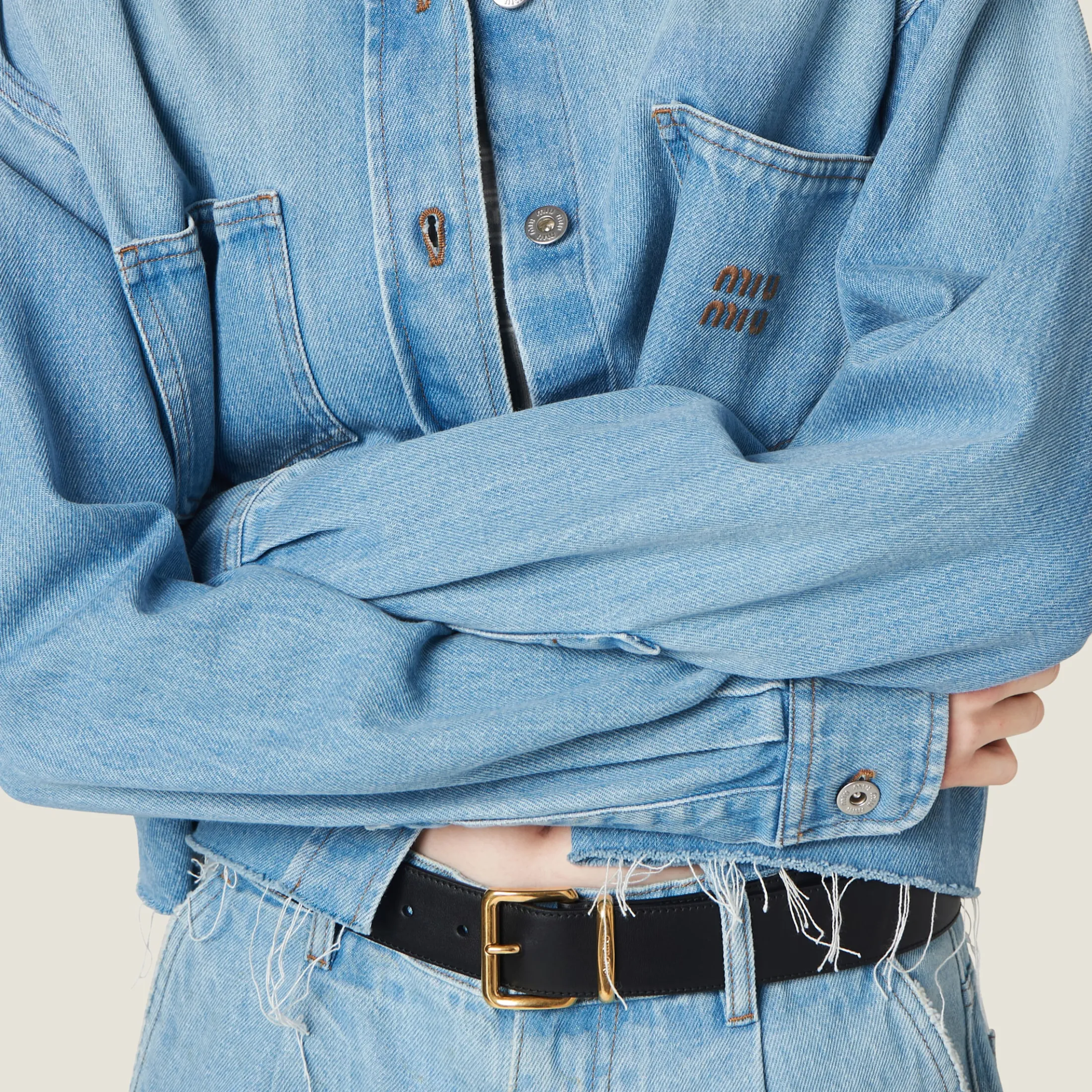 Sapphire Blue Denim Blouson Jacket | Miu Miu