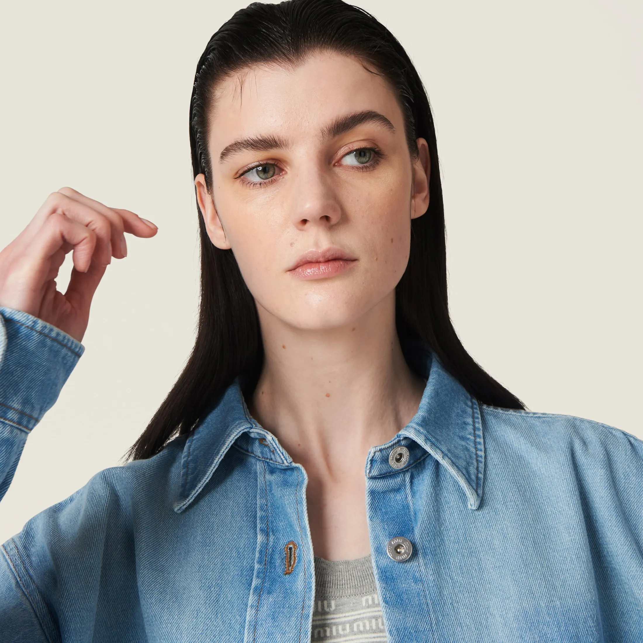 Sapphire Blue Denim Blouson Jacket | Miu Miu
