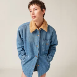 Sapphire Blue Embroidered Denim Blouson Jacket | Miu Miu
