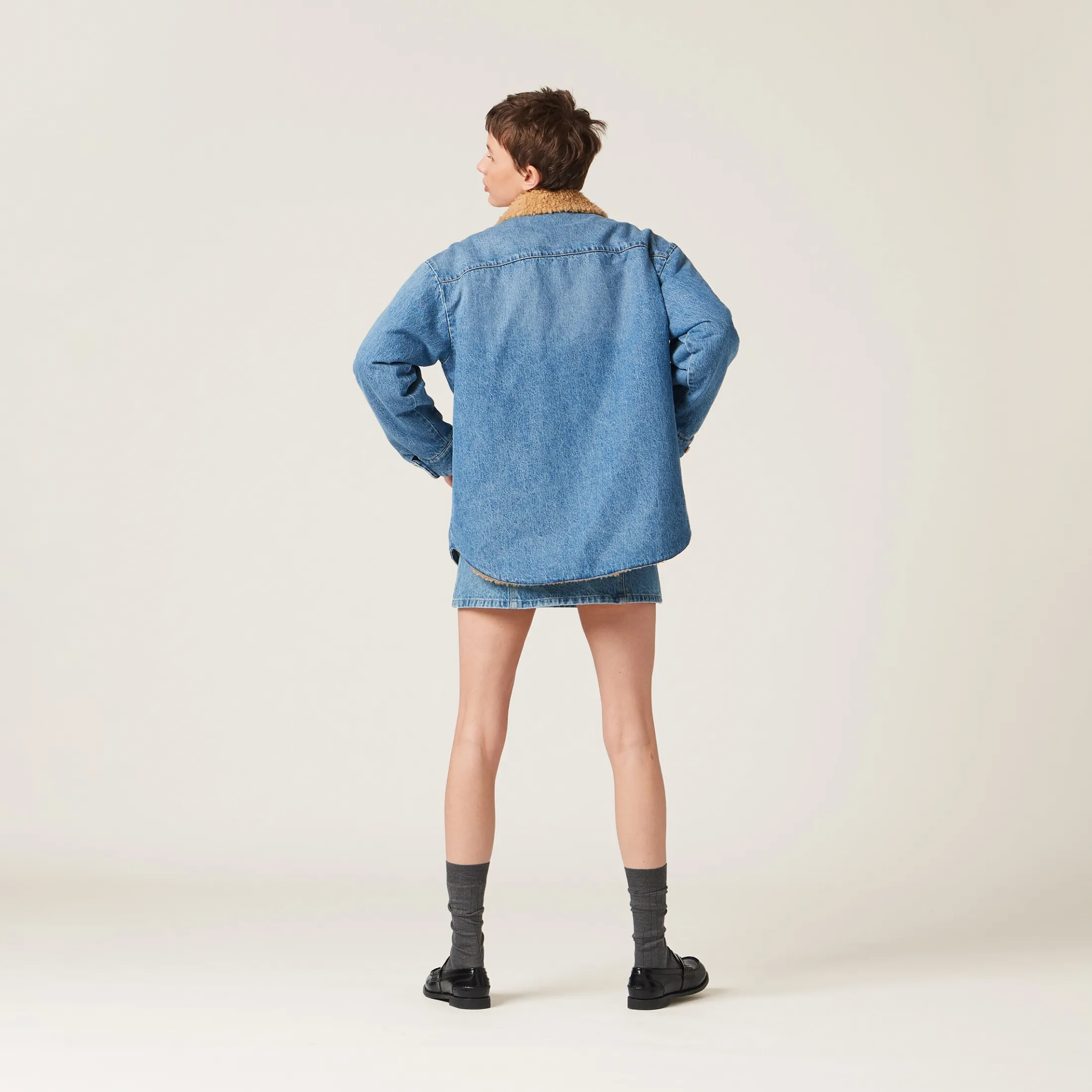 Sapphire Blue Embroidered Denim Blouson Jacket | Miu Miu