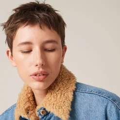 Sapphire Blue Embroidered Denim Blouson Jacket | Miu Miu