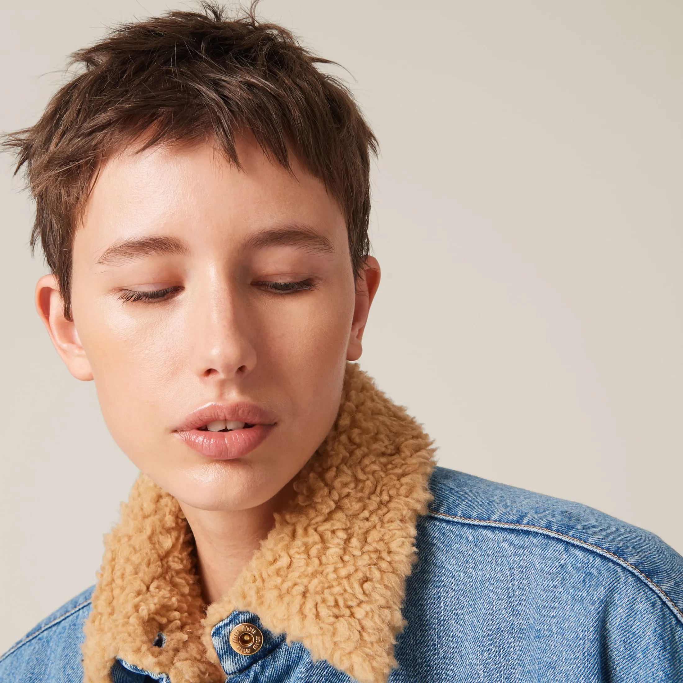 Sapphire Blue Embroidered Denim Blouson Jacket | Miu Miu