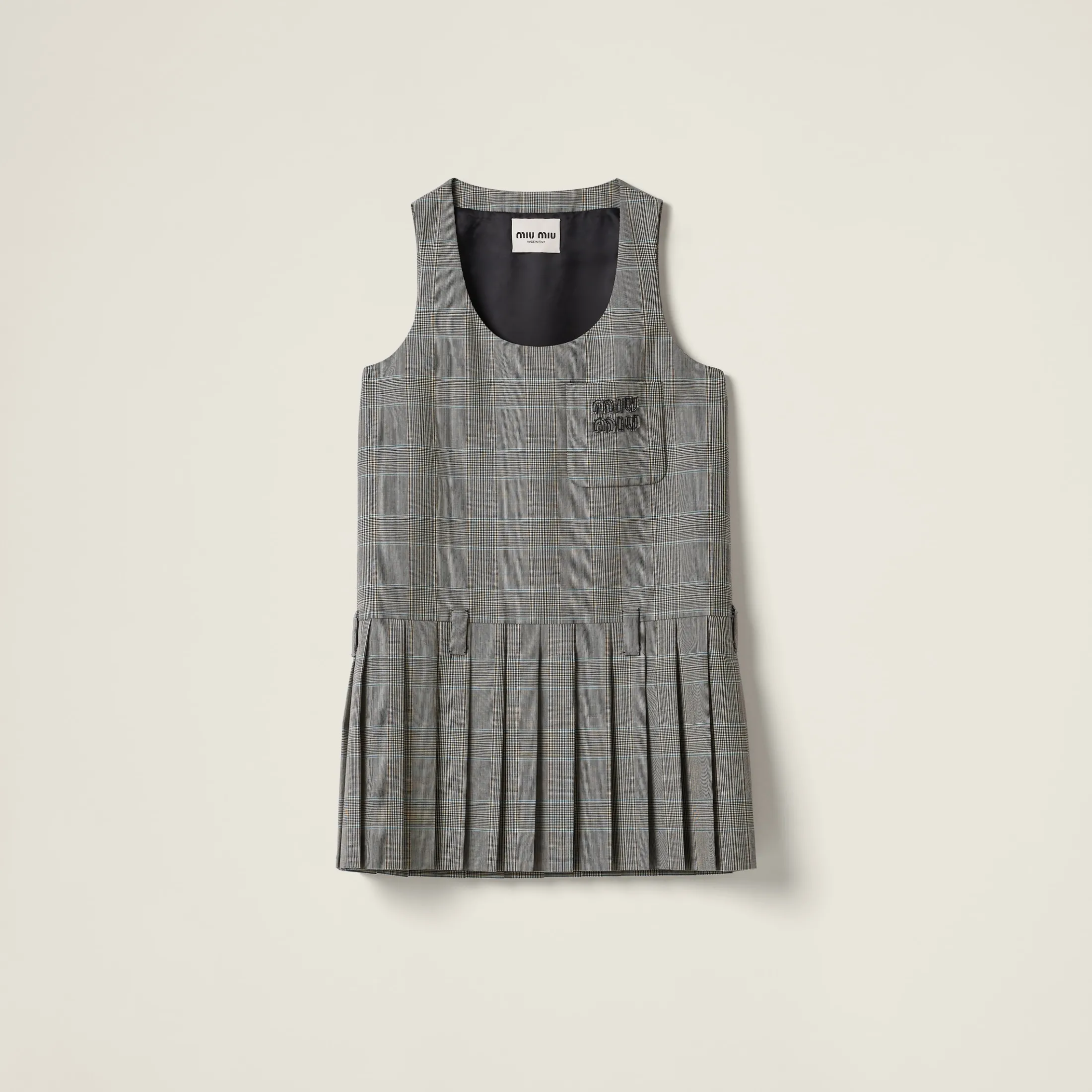 Sapphire Blue Prince Of Wales Checked Mini-dress | Miu Miu