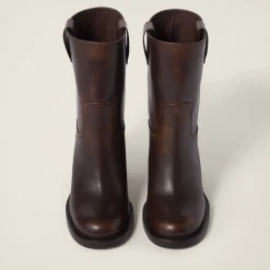 Sienna Fumé Leather Booties | Miu Miu