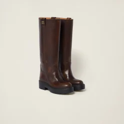 Sienna Fumé Leather Boots | Miu Miu