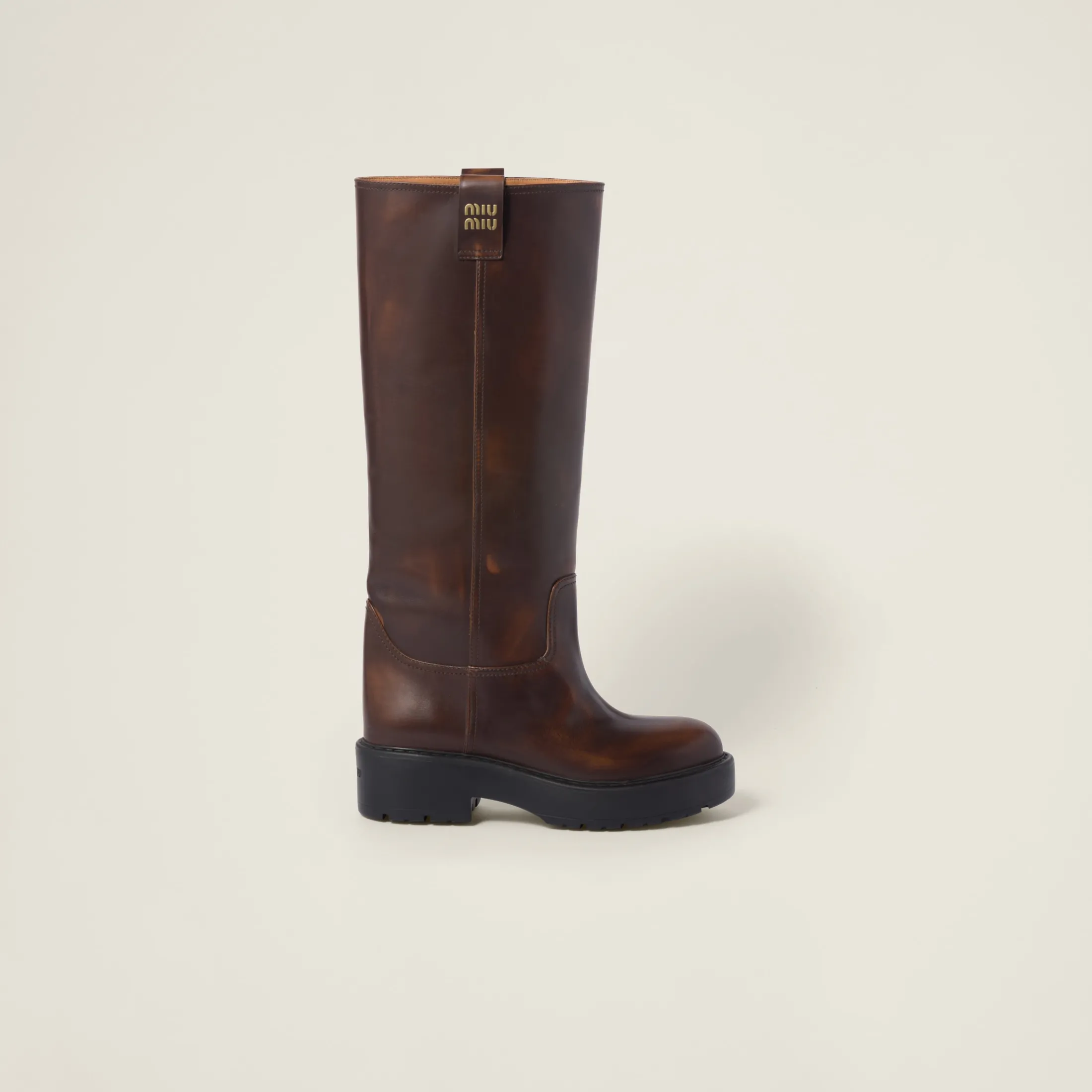 Sienna Fumé Leather Boots | Miu Miu