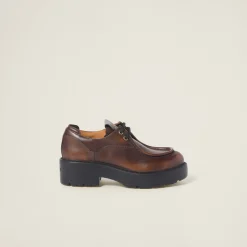 Sienna Laced Fumé Leather Shoes | Miu Miu
