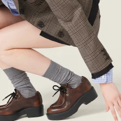 Sienna Laced Fumé Leather Shoes | Miu Miu