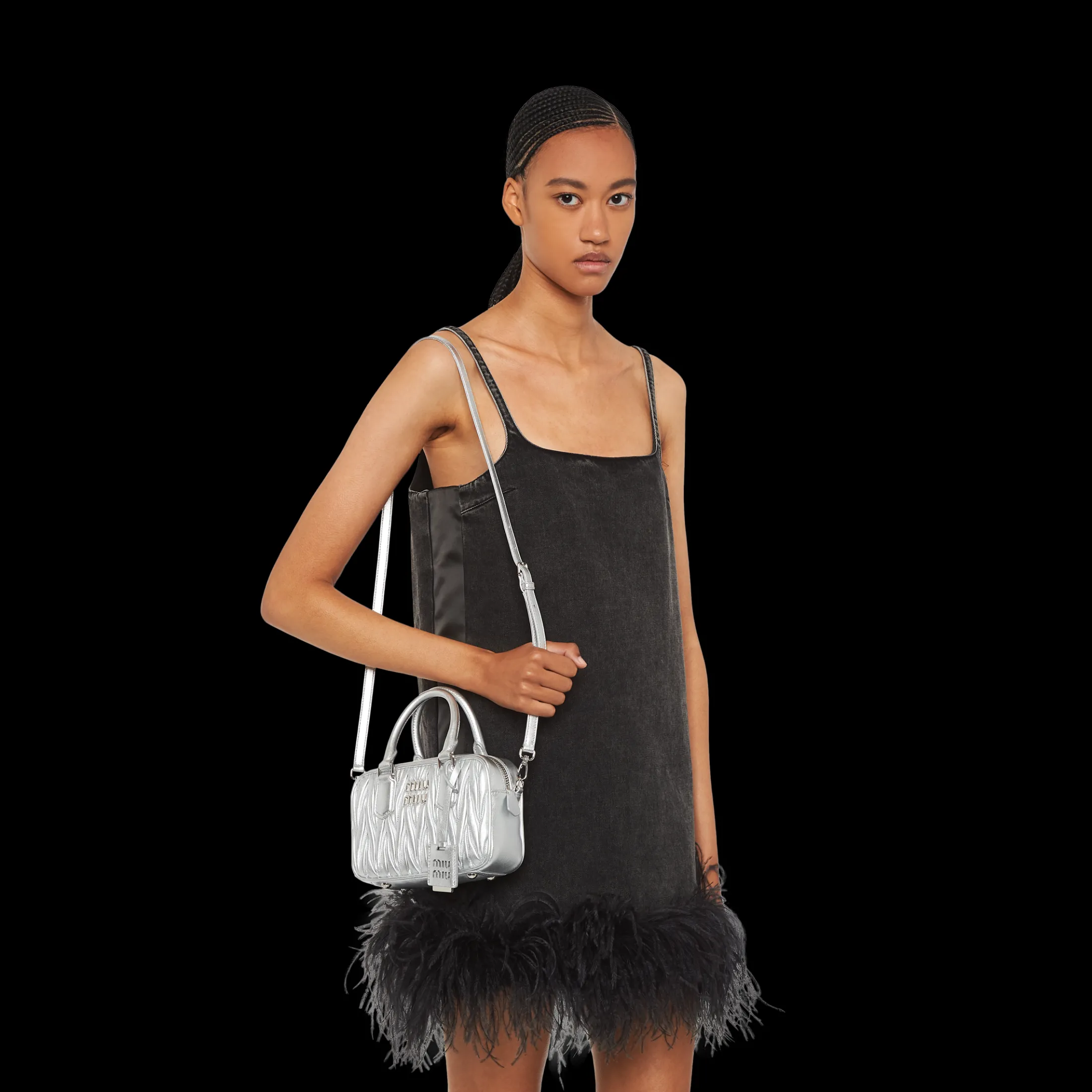 Silver Arcadie Matelassé Nappa Leather Bag | Miu Miu