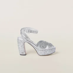 Silver Glitter Sandals | Miu Miu