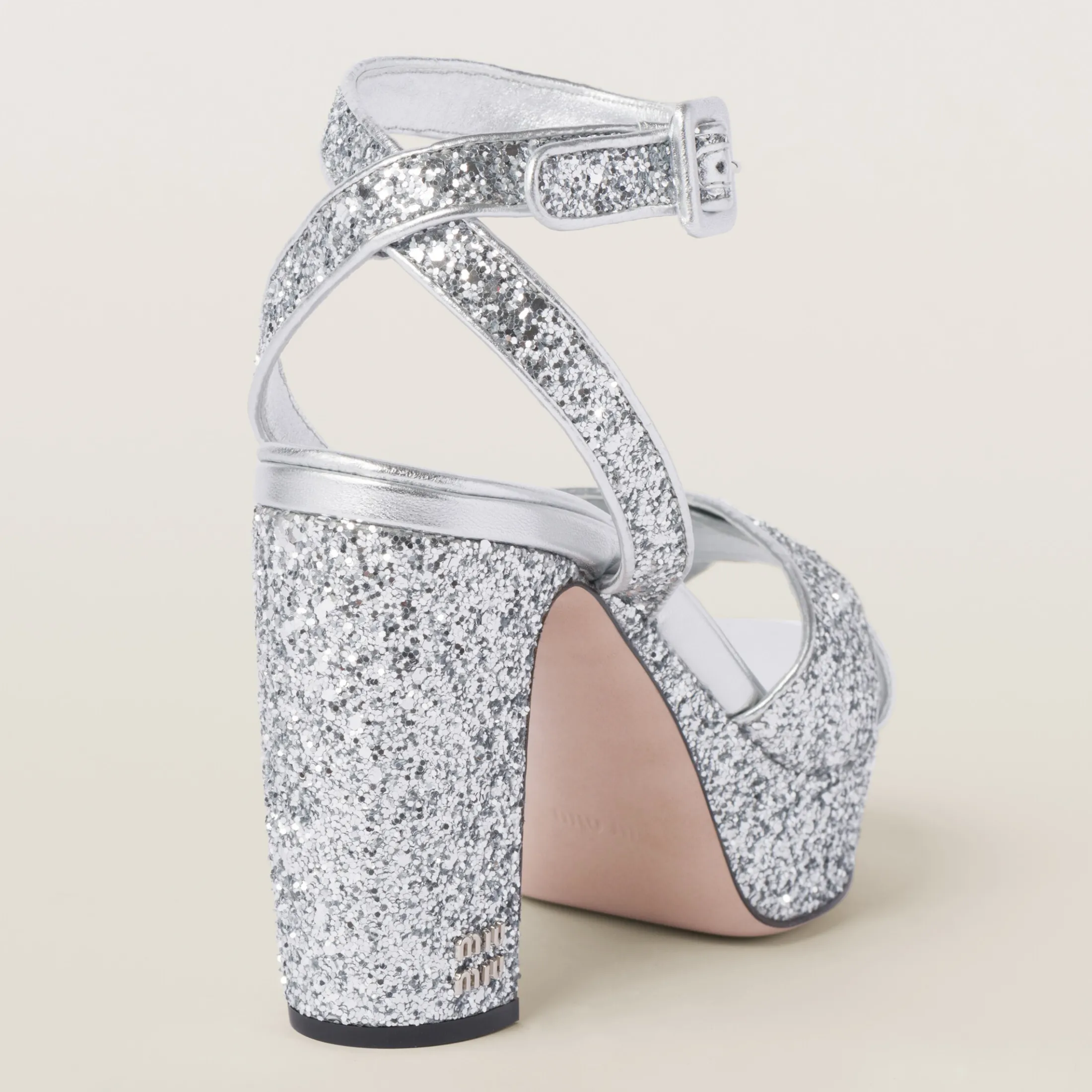 Silver Glitter Sandals | Miu Miu