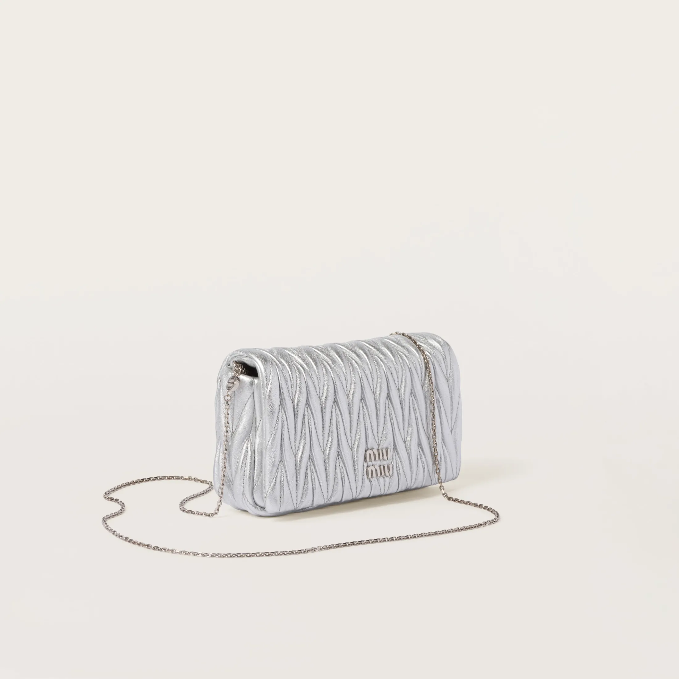 Silver Matelassé Nappa Leather Mini-bag | Miu Miu