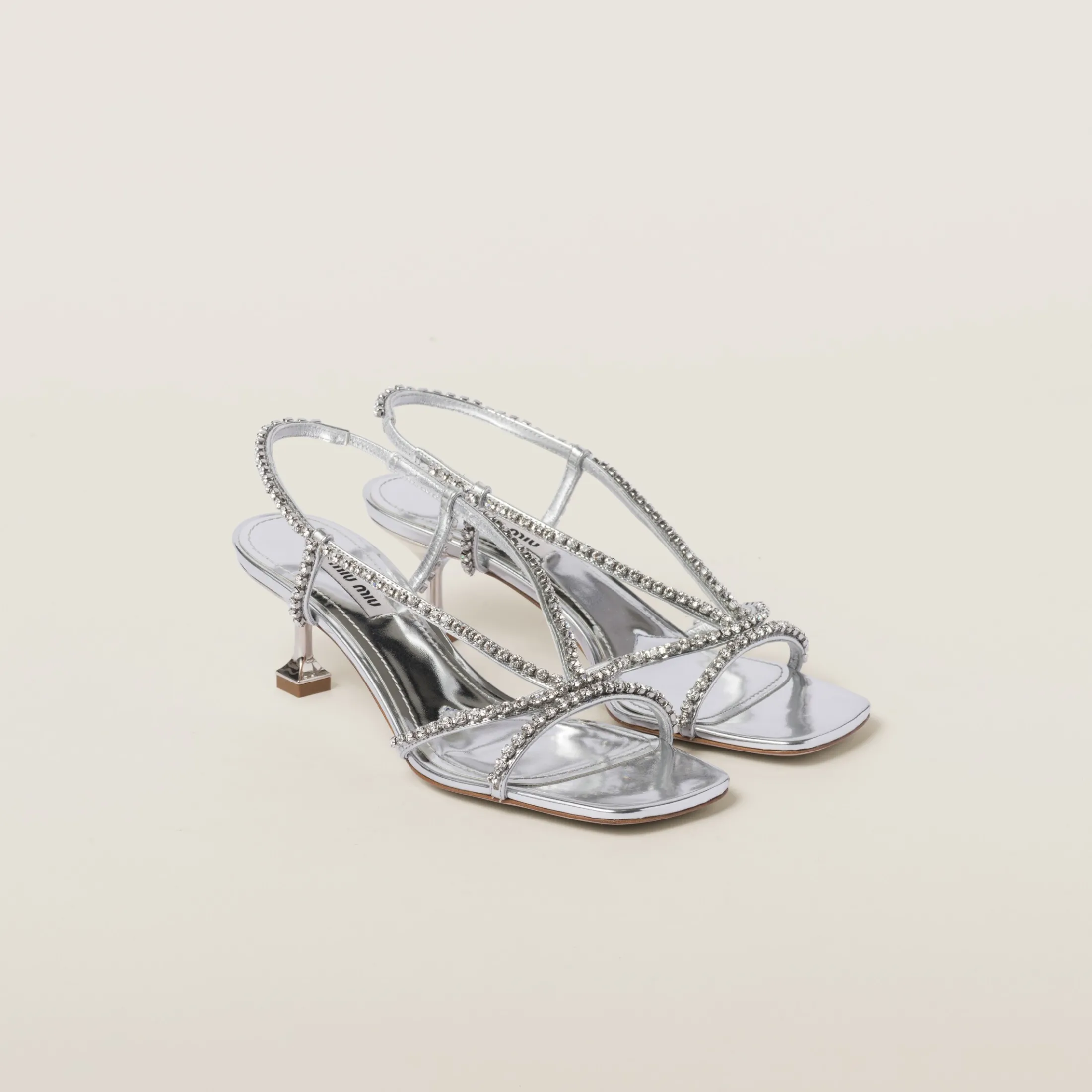 Silver Metallic Leather Sandals | Miu Miu