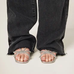 Silver Metallic Leather Sandals | Miu Miu
