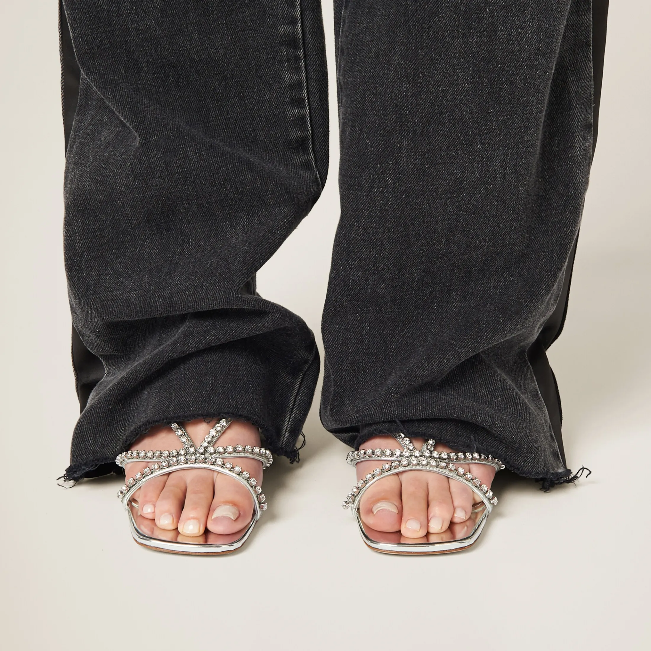 Silver Metallic Leather Sandals | Miu Miu