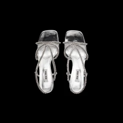Silver Metallic Technical Fabric Sandals | Miu Miu