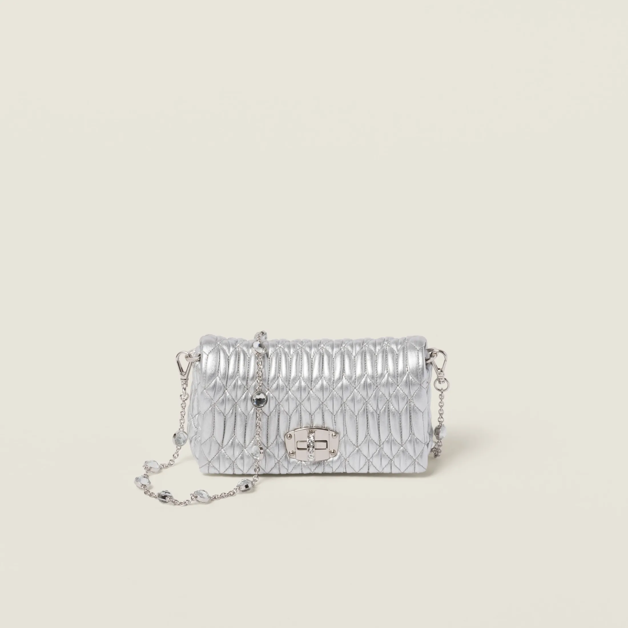 Silver Miu Crystal Nappa Leather And Crystal Mini-bag | Miu Miu