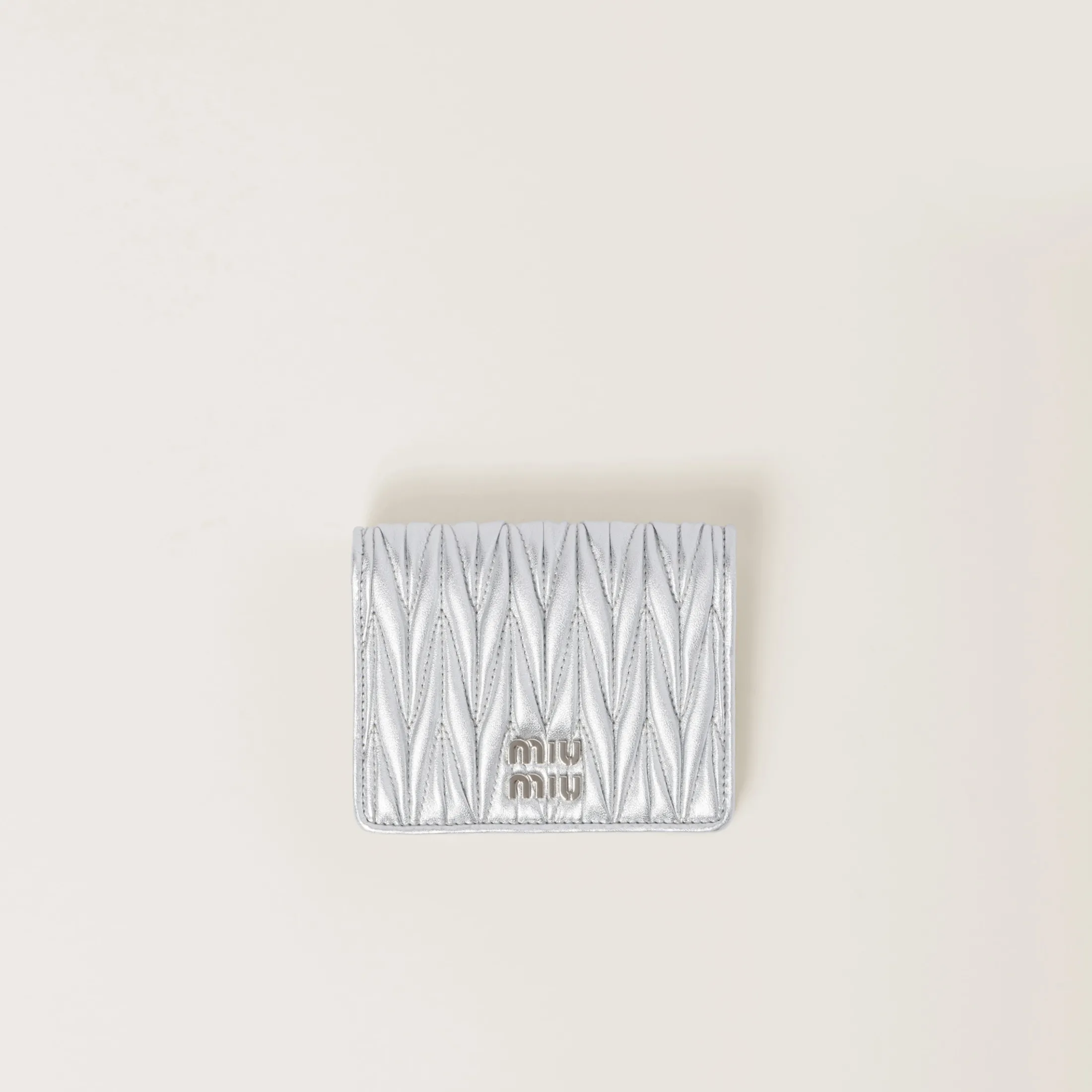 Silver Small Matelassé Nappa Leather Wallet | Miu Miu