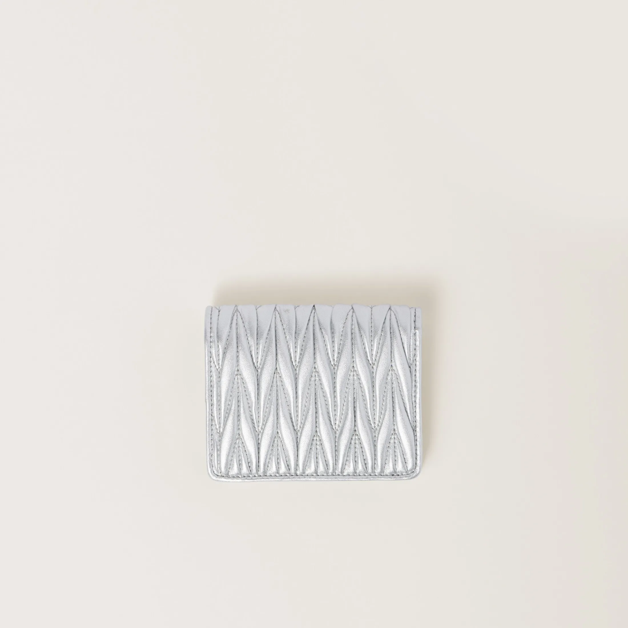 Silver Small Matelassé Nappa Leather Wallet | Miu Miu