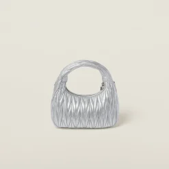 Silver Wander Matelassé Nappa Leather Hobo Bag | Miu Miu